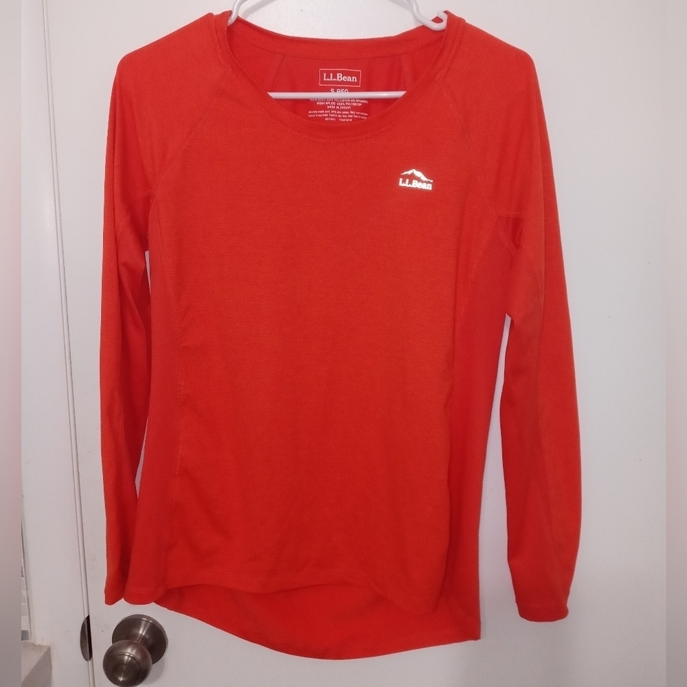L.L.BEAN LONG SLEEVE MESH QUICK DRY ATHLETIC RUNNING TOP Safety Strips